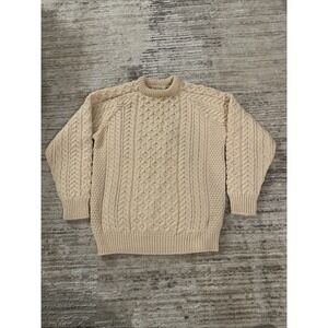 Carraig Donn Classic Cream Cable Crewneck Sweater 100%Pure New Irish Marino Wool